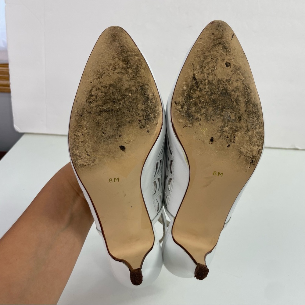 Vintage White‎ Slingback Point Toe Spiderweb Pumps Heels - Picture 13 of 16